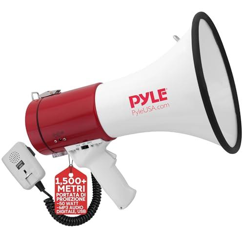 Pyle Megafono Portatile con Sirena Integrata, Megafono 50 Watt, Controllo Volume Regolabile e Funzione Registrazione, Ideale per Sport e Sicurezza