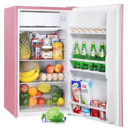 Upstreman 91L Frigorifero Piccolo Con Vano di Raffreddamento Rapido, Silenzioso, Termostato Regolabile, Scomparto per Verdure, Mini Frigo da Camera, Dormitorio, Ufficio, Rosa -BR321