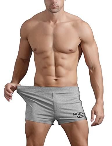 Muscle Alive Uomo Fitness Workout Palestra Bodybuilding Allenarsi Pantaloncini Corsa Corti Cotone Shorts S1001 Grigio, 3inch Thin No Pockets M