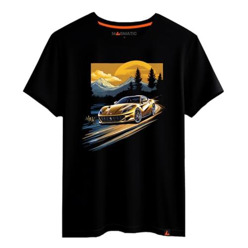 Magmatic - Maglietta Auto Sportiva per Uomo Unisex Bambino, Collezione Sunset Road T Shirt Nera Premium 100% Cotone, Regalo Auto Sportiva, appassionato di Automobili, Fan di Auto
