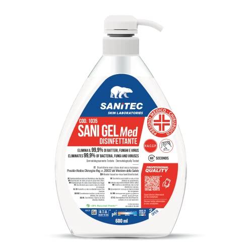 Sanitec, Sani Gel Med, Disinfettante Mani a Base di Alcol senza Risciacquo, Disinfettante Idroalcolico che Elimina il 99,9% dei Batteri, Ideale in Qualsiasi Ambito, Made in Italy, 600 ml