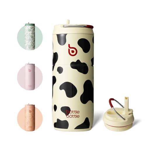 BOTTLE BOTTLE Borraccia in acciaio inox con cannuccia, 500 ml, a prova di perdite, ideale per scuola, ufficio, escursioni e gite, senza BPA (Cow)