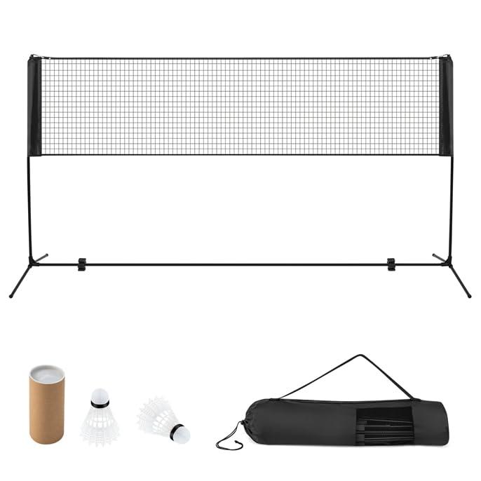LIFEZEAL Rete da Badminton, Altezza Regolabile, Rete Tennis Portatile 2 Volani, Tappi per Piedi, Morsetti e Borsa, per Uso Interno ed Esterno, per Pallavolo, Pickleball (Nero, 310 x 102 x 89-155 cm)