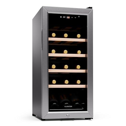 KLARSTEIN Cantinetta Vino Refrigerata a Zona Singola per Interno/Esterni, Frigo Bar, Cantina Vino con Porta in Vetro, Mini Frigo Silenzioso, Frigorifero Piccolo Touch Control, 5-18°C, 18 Bottiglie