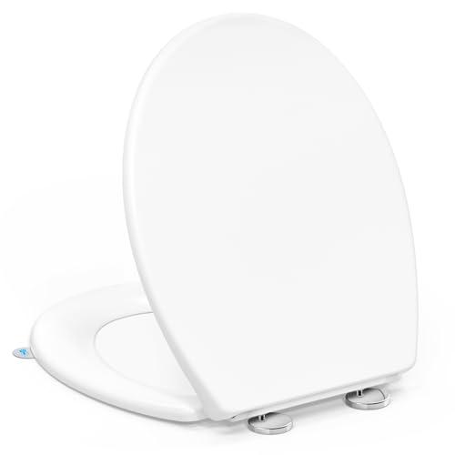 Tavoletta wc Universali O Forma,YEAUPE PRO Sedile WC, Urea-Formaldeide Chiusura Ammortizzata tavoletta wc con Sgancio Rapido a un Pulsante, Bianco 44,6 * 37,5 * 5,2CM