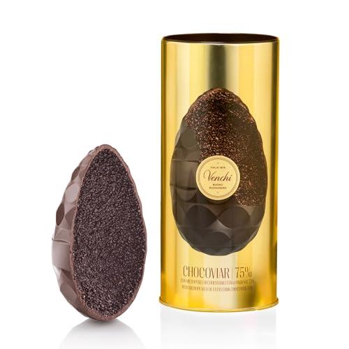 Venchi - Uovo di Cioccolato Chocoviar 75%, Gusto Extra Fondente 75%, con Granella Extra Fondente, con Sorpresa, Senza Glutine, Vegano, 350 gr, Collezione Pasqua, Idea Regalo
