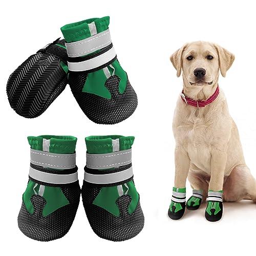 NeuWee Stivali per Cani, Set di 4 Scarpe per Cani Impermeabili con Cinturini Riflettenti, Suola Antiscivolo, Protezioni per Zampe da Esterno Scarpe per Cani di Taglia Piccola, Media e Grande(M, Verde)