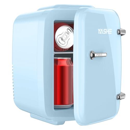 YASHE Mini frigo da camera, 4L frigorifero piccolo per la cura della pelle, 220V CA/12V CC, termoelettrico e scaldino per bevande, ufficio, dormitorio, auto, blu