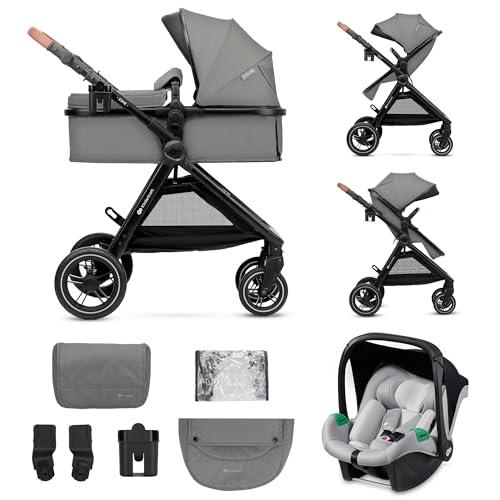 Kinderkraft ESME Trio passeggino neonati 3 in 1 fino 26 kg, con Ovetto I-SIZE 40-75 cm, Carrozzina reversibile fronte mamma e strada, Pieghevole, Grigio