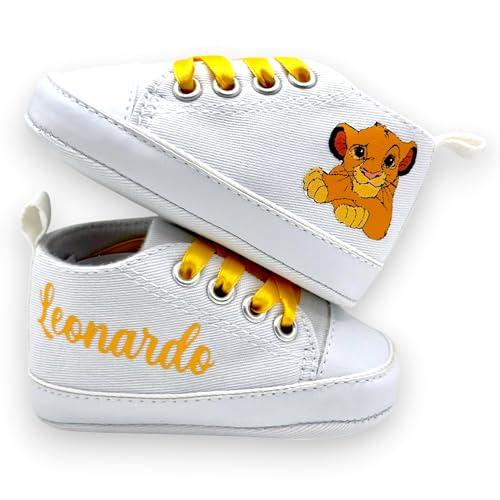 LulluLab Scarpine Neonato personalizzate con nome, primi passi, ottima idea regalo. (Simba 0-3 mesi)