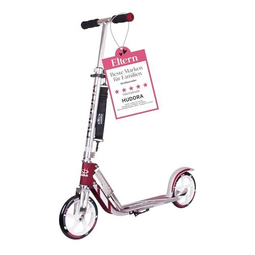 HUDORA Monopattino BigWheel 205, Monopattino in alluminio resistente, Monopattino pieghevole regolabile con cavalletto, Monopattino sportivo per bambini e adulti fino a 100 kg, magenta/argento