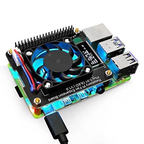 GeeekPi Raspberry Pi Cappello Ventilatore, Scheda di espansione del ventilatore Plus Modulo schermo OLED 0.91 V1.0 per Raspberry Pi 4 modello B