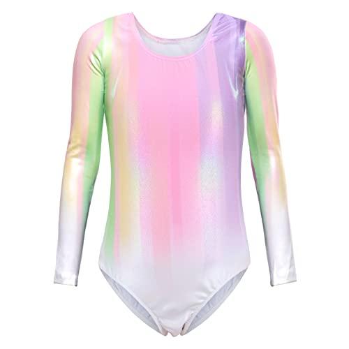 Bezioner Ragazze Ginnastica Leotards Body Danza Claasica Balletto Ginnastica Artistica per Bambina Manica Lunga per Bambini Rosa 6-8 Anni