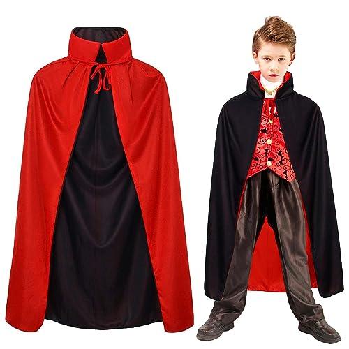 Winwild Vampire Cape con collare- Nero Rosso Double Sided, Halloween Cape Vampire Costume Bambini per Carnevale Halloween Cosplay Costume(120cm)
