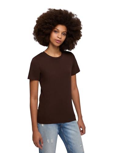 TERRANOVA T-Shirt Donna Basica a Tinta Unita, Maniche Corte, Girocollo, vestibilità Regular – Casual – Marrone Scuro – XS