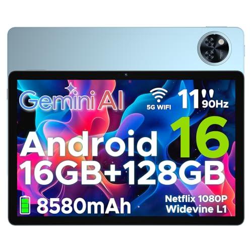 DOOGEE U11 Tablet Android 16, Tablet 11 Pollici, 16GB RAM + 128GB ROM/2TB TF, 8580Amh, 7.9mm Thin, T7200 Octa-core, 90Hz 13MP, Gemini AI, Support Face Unlock/GPS/Blu