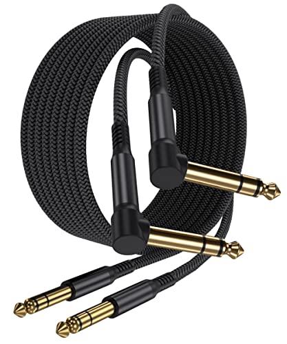 Elebase Cavo Audio Jack Angolo Retto 6.35 mm 3M 2-Pezzi,Cavi Filo Doppio 6.35mm Maschio,Cable Guitar TRS Bilanciato 90 Gradi Angolare 1/4 Pollici per Strumenti,Chitarra Elettrica,Basso,Tastiera,Amp