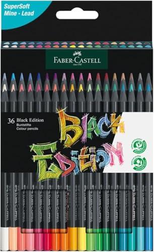 Faber-Castell 116436 Black Edition Set di 36 Matite Colorate, Resistenti alla Rottura e con Impugnatura Ergonomica, Valigetta Colori per Colorare su Carta Chiara e Scura