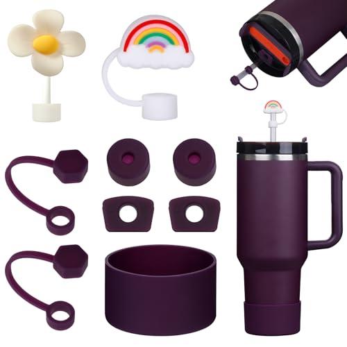 FOSFUKEER Stanley Cup, set di accessori contiene 6 tappi in silicone a prova di perdite, 2 coperchi in paglia, 1 custodia in silicone per Stanley Cup da 1,2 l e 850 ml, coppe non incluse (Plum)