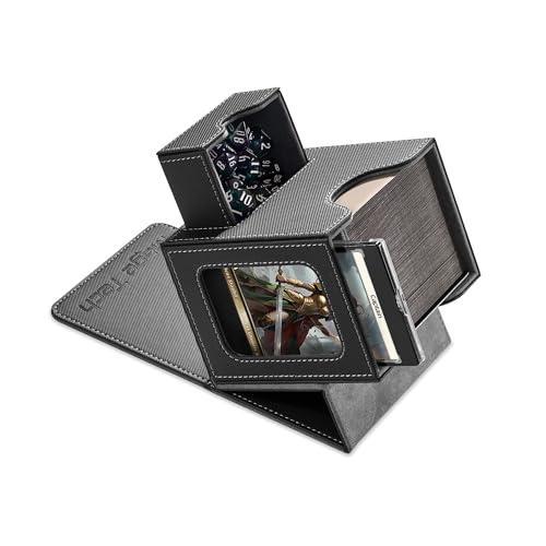 Mage Tech Scatola porta carte per MTG Commander, design brevettato, display Commander, adatta a 100 carte a doppia manica, mattoncini e vassoio per dadi da 35 pt, nero/grigio