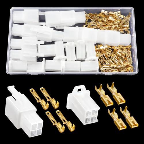 YIXISI 100 Pezzi 2.8mm Kit di Connettori Elettrici per Auto, 4 Pin Kit Connettore e Terminali da Crimpare, Connettori per Cavi Elettrici per Automobili, per Auto e Moto (Bianco)