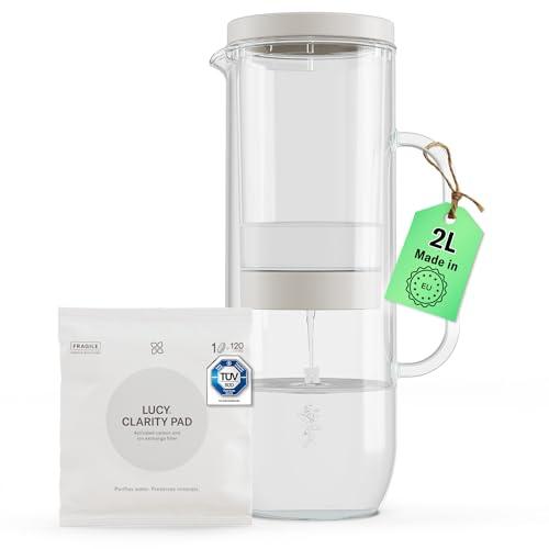LUCY® Caraffa Filtrante 2L | Con Filtro Depuratore d'acqua, Carboni Attivi | Purificatore acqua per la rimozione di cloro, inquinanti vari e metalli pesanti | Preserva i minerali