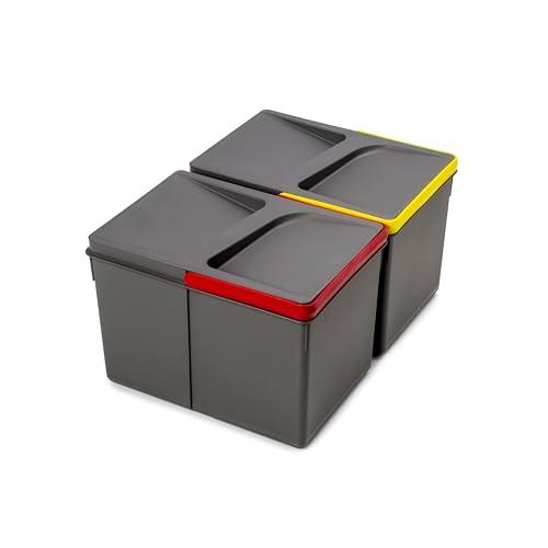 Emuca - Pattumiere per cassetto, contenitori Raccolta differenziata per Base rifilabile, Kit di 2 cestini di Altezza 216mm e capacità 12 Litri