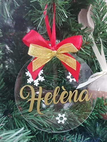 Palla Piatta, Disco Trasparente per Albero Di Natale 10CM Personalizzata pallina con Nome o Scritta DECORAZIONE NATALIZIA