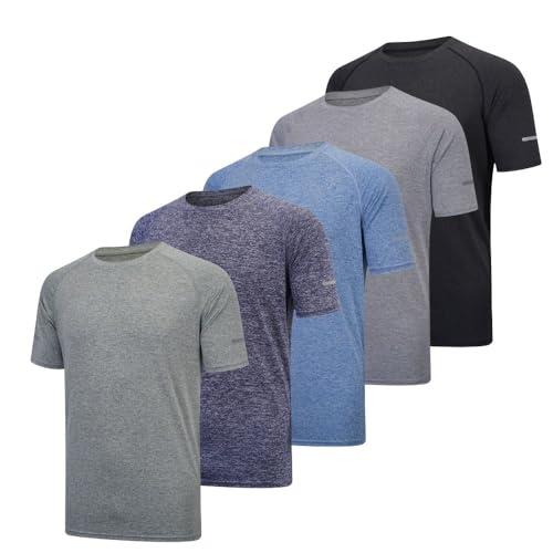 fovdtaa Confezione da 5 magliette da uomo a maniche corte con scollo rotondo, per palestra, allenamento, corsa, traspirante, maglietta sportiva a maniche corte, Nero/Grigio/Blu/Navy/Verde, M