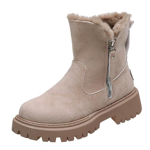 Stivali da neve con caldi e accoglienti stivali in pelle da donna, stivali invernali in vera lana per il massimo comfort calore, beige., 35 EU
