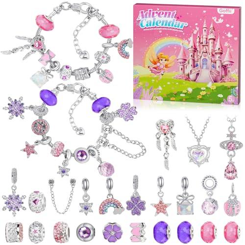 Calendario Avvento 2025 bambini, calendar natalizio creare gioielli per bambine con 24 accessori a sorpresa, braccialetti e collane fai da te per bambini dai 6 ai 13 anni - Rosa e viola