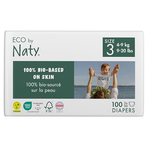 Eco by Naty Pannolini per bambini - Pannolini ecologici a base vegetale, ottimi per la pelle sensibile del bambino e aiutano a evitare le perdite (Taglia 3, 100 unità)