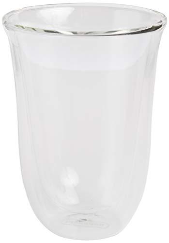 De'Longhi Bicchieri Cappuccino, Tazze di Vetro per Latte Macchiato, Vetro Borosilicato ritenzione del calore, Capacità 220ml, Set di 2, DLSC312, Trasparente