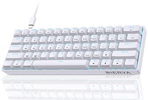 Dierya Tastiera da Gaming Meccanica al 60% con Interruttori Lineari,DK61se Keyboard Gioco Retroilluminazione Blu Ghiaccio,Type-C Mini Compact 61 Tasti Anti-Ghosting（Layout US,QWERTY） Bianco