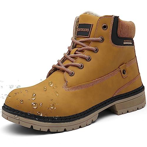 Stivali da Neve Uomo Donna Inverno Scarpe Trekking Scarpe Caldi Impermeabili Stivaletti Pelliccia Stringate Outdoor, Marrone, 43 EU