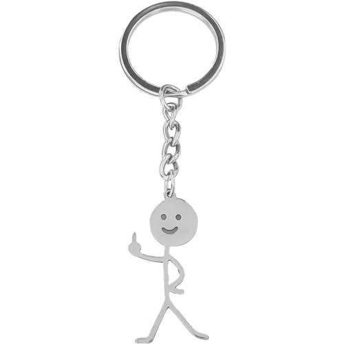 VZUHSW 1 PCS Divertente Smiley Face Figurina linguaggio dei segni Portachiavi Dito Stickman Carino Tendenza Borsa Auto Chiave Ciondolo Coppia Regalo Portachiavi, A