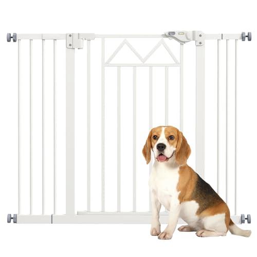 PawHut Cancelletto per Cani con 4 Viti Regolabili e Nastro Adesivo, Cancelletto di Sicurezza in Metallo e Plastica, 74-100x76cm, Bianco