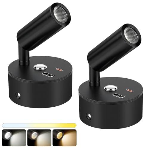 AOOTE Interno Lampade Camper, 2 pezzi 12v Letto Lampada di Lettura, 3-Colori Luce LED Camper Dimmerabile, con Porta di Ricarica USB e TYPE-C, con Interruttore Touch, per Roulotte, Camion, Camera Letto