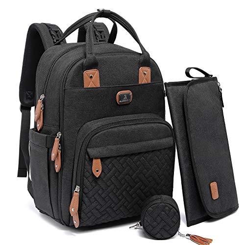 Borsa Zaini fasciatoio, Dikaslon Zainetto fasciatoio grande multifunzione Borsa bebè con fasciatoio portatile, porta ciuccio e cinturini per passeggino, per mamma e papà (nero)