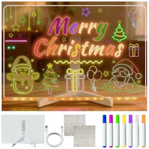 PICKONA Lavagna a led acrilica luminosa con 7 colori penna e supporto - cancellabile riutilizzabile - lavagna da disegno a led per bambini scuola ufficio casa 30x20 cm