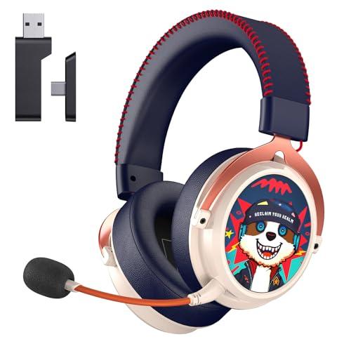 KAPEYDESI Cuffie Gaming Wireless per PS5/PC/Switch, Trasmettitore Type-C & Type-A, Microfono a Cancellazione del Rumore, Bluetooth 5.3