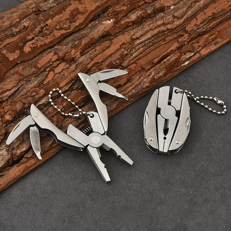 Portachiavi multiuso da uomo, 6 in 1, in acciaio inox, mini attrezzo multiuso con pinze, cacciavite, guaina in nylon scanalato, per fai da te, casa, campeggio, sopravvivenza, escursionismo, semplice