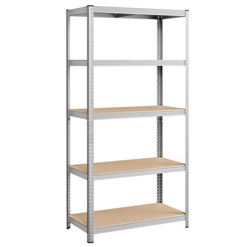 SONGMICS Scaffalatura per Carico Pesante, Scaffale Portaoggetti per Cantina Officina, 200 x 100 x 50 cm, Portata di 875 kg, 5 Ripiani Regolabili a Incastro, Scaffale in Metallo, Argento GLR050E01