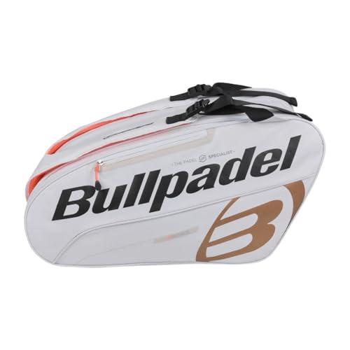 Bullpadel - Portamonete da tour bianco, con dettagli in nero e arancione, con tasche per pale, scomparto per vestiti o materiale e tasche ausiliarie, maniglie imbottite e a mano per il trasporto