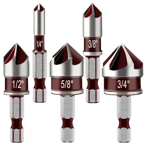 KEWAYO Svasatori per Metallo, 5 pezzi Set di svasatori conici professionali in acciaio HSS, Punta Trapano per Svasatore 82°, per Legno Metallo