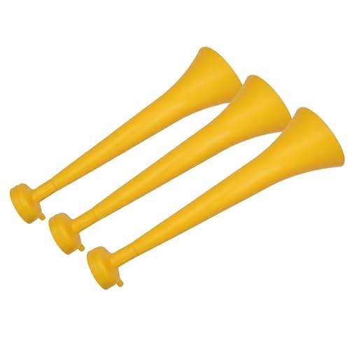 FUN FAN LINE - Confezione da 3 trombe Vuvuzela Colorate. Accessori per Feste, piñatas e Sport. Staccabile per combinare i Colori del Corpo e del bocchino. (Giallo)