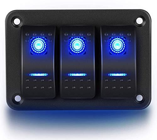 Gebildet 12V/20A, 24V/10A, 3Gang Pannello in Alluminio Toggle Dash LED Light, 5Pin On/Off Supporto Interruttore a Bilanciere Precablato per Autoveicoli Marine Boat