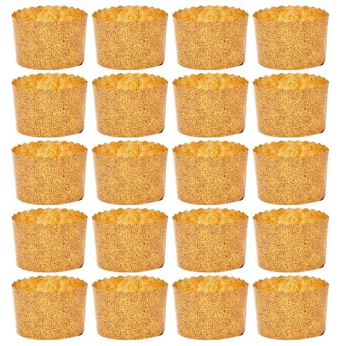 FAH - Stampo Mini Panettone 80 gr - 20 Stampi per Panettoncino, Pirottini Panettone Professionale, Carta Naturale di Pura Cellulosa Resistente al Calore 200°C, Forme Cottura per Panettoni