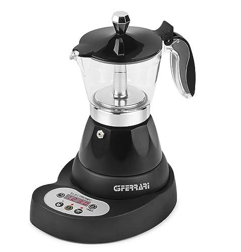 G3 Ferrari G10045 Moka Elettrica Programmabile per caffè in polvere, 400 W, 3 tazze, Display LED, Controllo Elettronico, Timer, Mantenimento in caldo, Alluminio, Nero