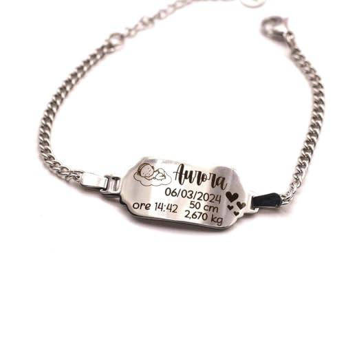 Bracciale Nascita - Bracciale Nascita in acciaio - Braccialetto Nascita Bimbo (ARGENTO)